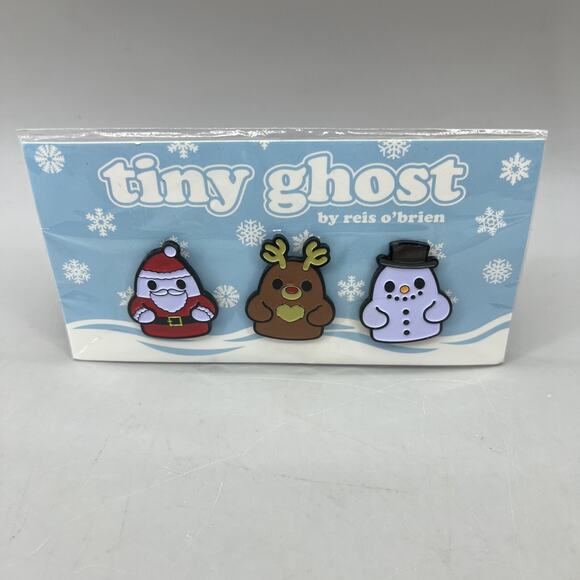 Bimtoy Tiny Ghost Christmas Pin Set of 3 Santa Claus Rudolph Jack Frost Snowman - Picture 1 of 2